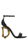 Dolce & Gabbana Polished Calfskin Sandals With Dg Baroque Heel In Black