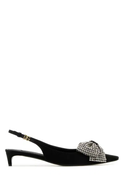 DOLCE & GABBANA BLACK SLINGBACK PUMPS WITH RHINESTONE BOW DETAIL IN SILK BLEND WOMAN