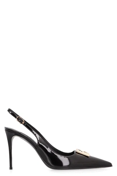 Dolce & Gabbana Polished Calfskin Slingbacks In Black