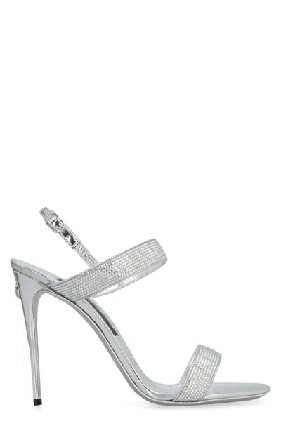 Dolce & Gabbana Embellished Satin Keira Mini Sandals With 10.5 Cm Heel Height In Silver