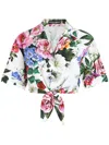 Dolce & Gabbana Multicolor Crop Shirt With All-over Floral Motif And Logo Lettering Detail On The Front In Cotton Wo In Weiss