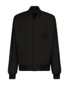 Dolce & Gabbana Solid Color Bomber Jacket With Embroidered Logo In Black