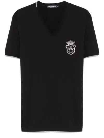 Dolce & Gabbana Heraldic-embroidered T-shirt In Black