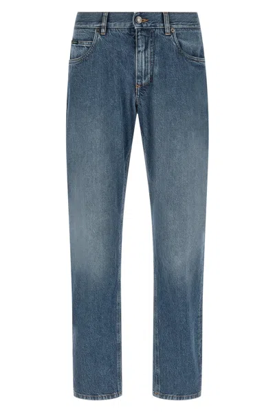 Dolce & Gabbana Jeans Heraldic Embroidery Belt Loops Design In Blue