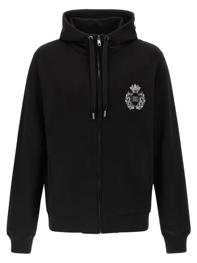 DOLCE & GABBANA HERALDIC PATCH HOODIE SWEATSHIRT BLACK