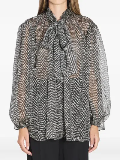 Dolce & Gabbana Herringbone Balloon-sleeve Blouse In Gray