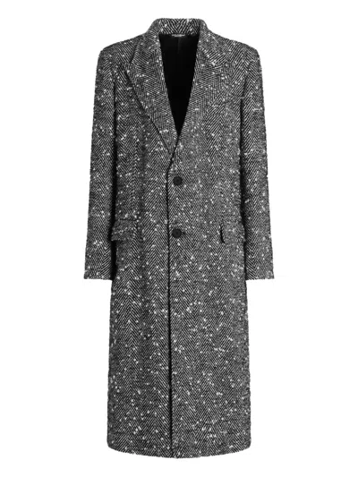 Dolce & Gabbana Herringbone Long Coat Flap Pockets In Black