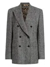 Dolce & Gabbana Double-breasted Herringbone Jacket With Animal Print Lining Clothing In Gray