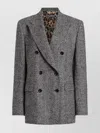 Dolce & Gabbana Double-breasted Herringbone Jacket With Animal Print Lining Clothing In Gray