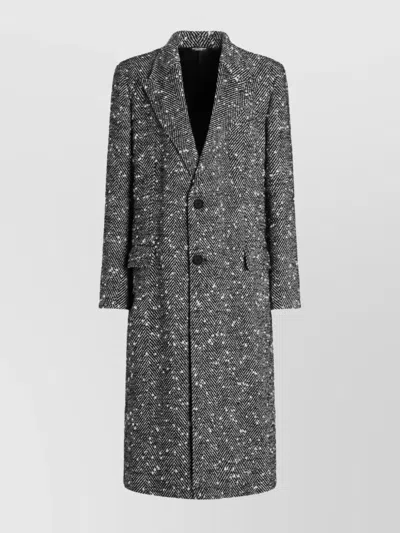 DOLCE & GABBANA HERRINGBONE LONG COAT FLAP POCKETS