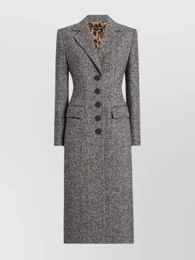 DOLCE & GABBANA HERRINGBONE LONG LENGTH NOTCHED LAPELS COAT