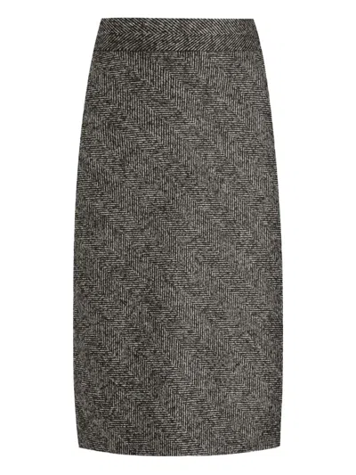 Dolce & Gabbana Herringbone Midi Pencil Skirt In Gray
