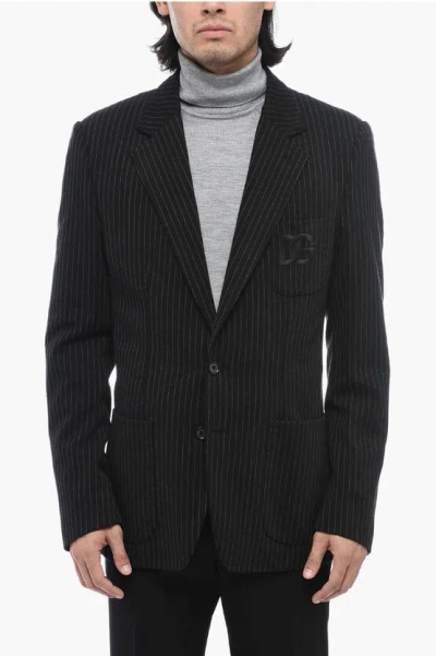 Dolce & Gabbana Pinstripe Stretch Jersey Portofino Jacket In Multicolor