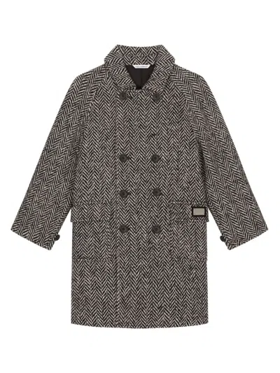 Dolce & Gabbana Kids' Herringbone-pattern Coat In Grey