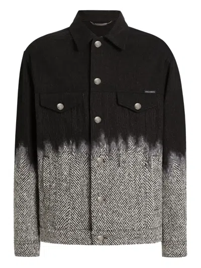 Dolce & Gabbana Herringbone-pattern Denim Jacket In Black