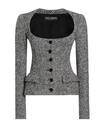 DOLCE & GABBANA HERRINGBONE-PATTERN JACKET