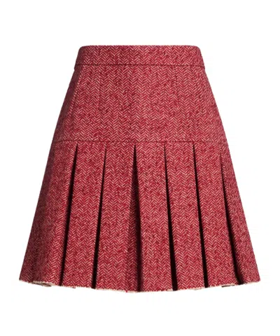 Dolce & Gabbana Herringbone Pleated Skirt In Red