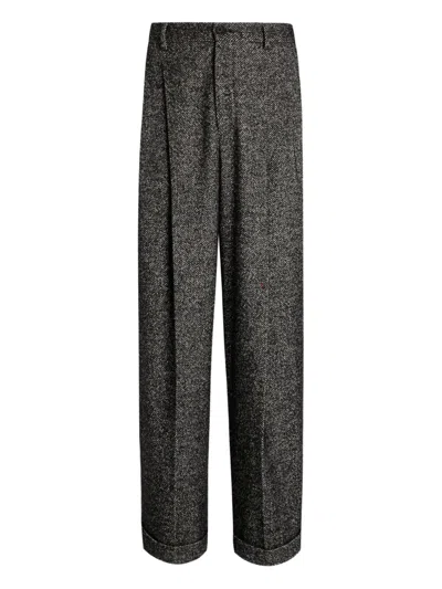 Dolce & Gabbana Herringbone Pleated Trousers In Gray