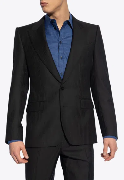 Dolce & Gabbana Herringbone Single-breasted Wool Blazer In Black