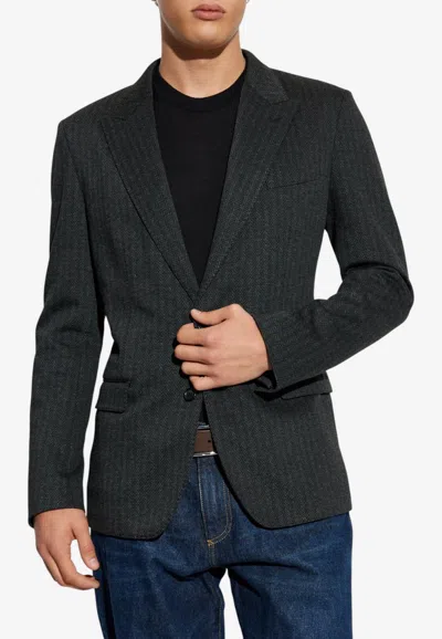 Dolce & Gabbana Herringbone Single-breasted Blazer In Gray