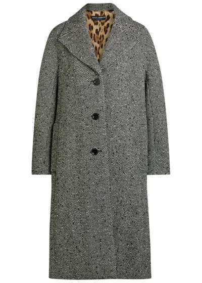 Dolce & Gabbana Herringbone Wool-blend Coat In Gray