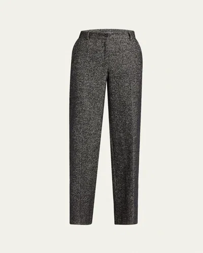 Dolce & Gabbana Herringbone Wool Straight-leg Trousers In Black