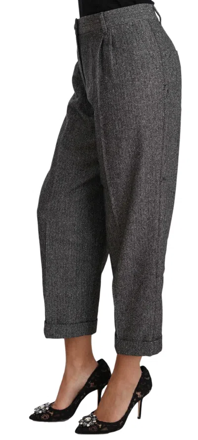 Dolce & Gabbana Herringbone Wool Trousers In Gray