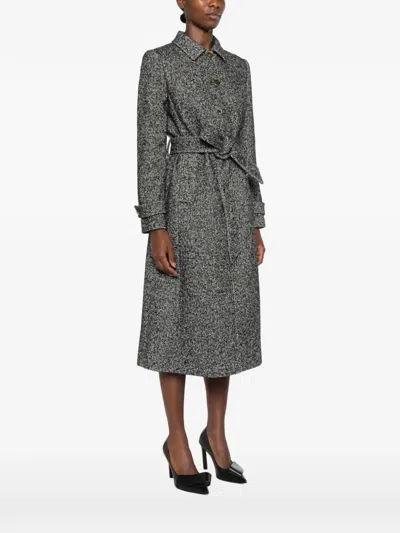 Dolce & Gabbana Herringbone-pattern Belted Single-breasted Coat In Black