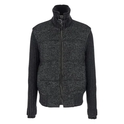 Dolce & Gabbana Herringbone-pattern Ribbed-knit Bomber Jacket In Gray