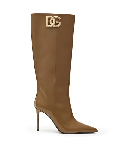 Dolce & Gabbana High Boot In Brown Paint