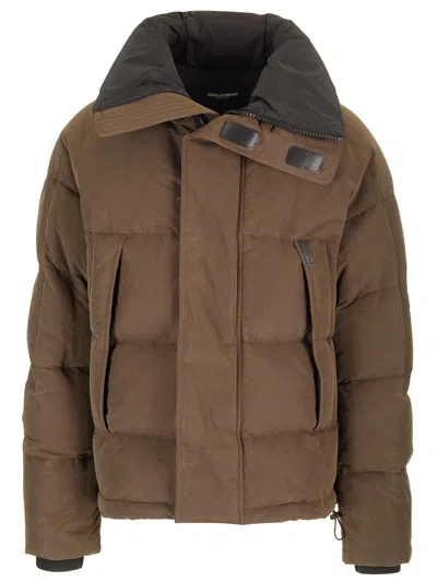 Dolce & Gabbana High Collar Down Jacket In Brown