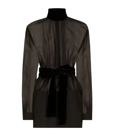 Dolce & Gabbana High Collar Long Sleeve Dress In Black