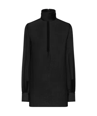 DOLCE & GABBANA DOLCE  GABBANA SATIN DETAILED CHIFFON BLOUSE
