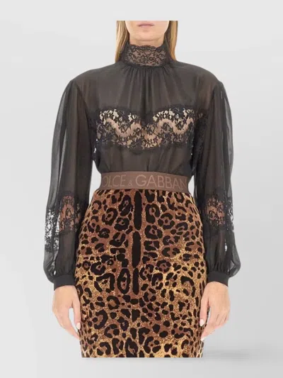 Dolce & Gabbana High Neck Lace Detailing Blouse