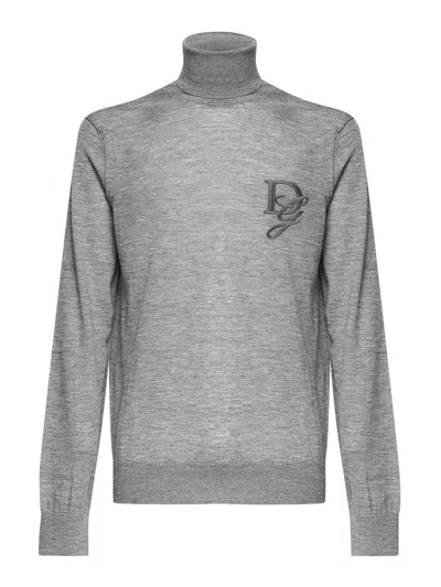 Dolce & Gabbana High-neck Virgin Wool Sweater In Grey