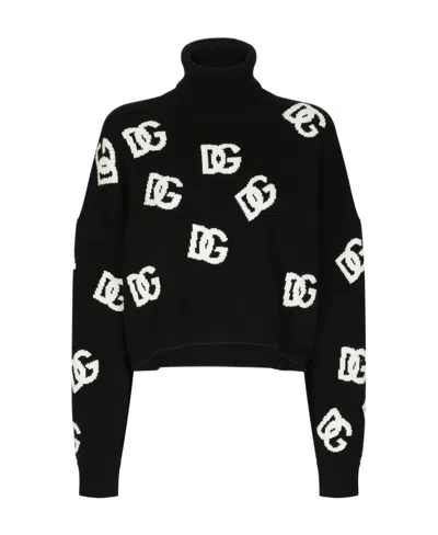 Dolce & Gabbana High-necked Long-sleeved Knitted Pullover In Black