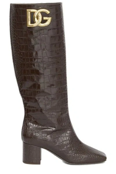 Dolce & Gabbana High-quality Leather Jackie Embossed Boots For Women In Brown