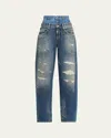Dolce & Gabbana Women Blue Jeans With Layered Design And Distressed And Ripped Effect In Denim Woman In Blue
