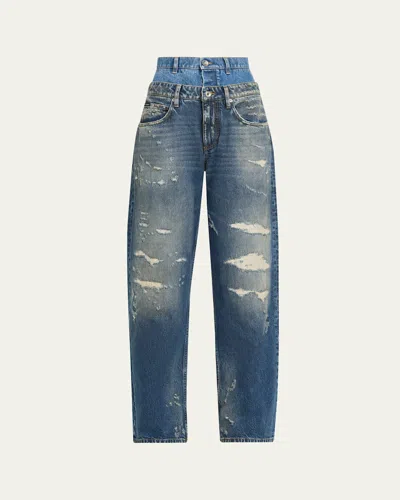 DOLCE & GABBANA HIGH-RISE DOUBLE WAISTBAND WIDE-LEG DISTRESSED JEANS