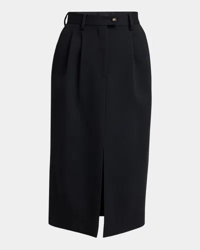 DOLCE & GABBANA HIGH-RISE DOUBLE WOOL STRETCH SLIT MIDI SKIRT