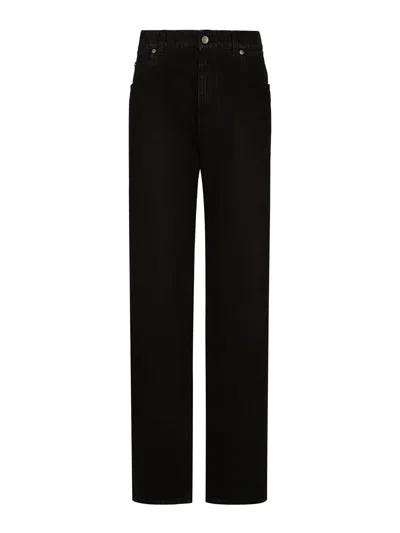 Dolce & Gabbana Straight Medium Waist Denim Jeans In Black