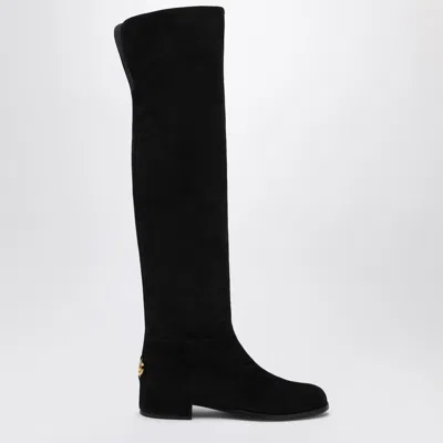 Dolce & Gabbana Dg Logo Over-the-knee Suede Boots In Black