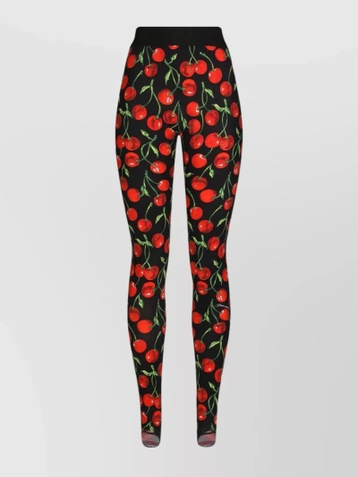 Dolce & Gabbana High Waist Cherry Print Leggings In Black