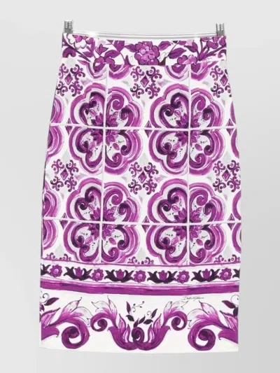 Dolce & Gabbana High Waist Floral Panel Stretch Skirt In Purple
