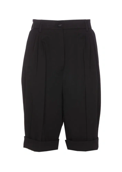 Dolce & Gabbana Lana High-rise Pleated Gabardine Bermuda Shorts In Black