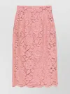 Dolce & Gabbana Lace Midi Skirt With Embroidered Logo In Pink