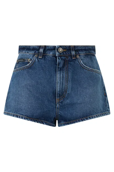 Dolce & Gabbana High Waist Mini Denim Shorts In Blue