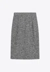 Dolce & Gabbana High Waist Knee-length Speckled Wool Skirt In Gray