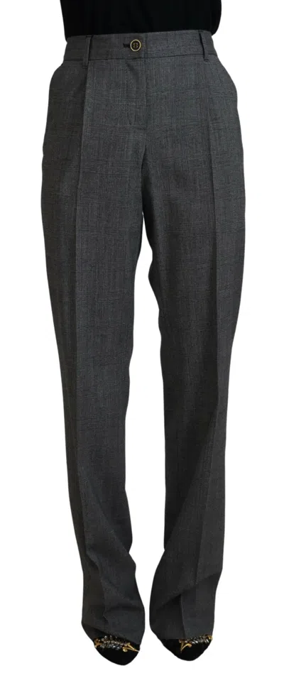 Dolce & Gabbana Wool Plaid High-waist Trousers In Gray