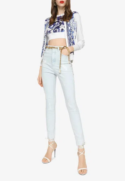 Dolce & Gabbana High-waist Ripped Jeans In Sky Blue